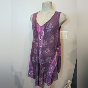 PAPA Vancouver rayon trapeze dress or tunic. Purple pink & white tie Dye, OS